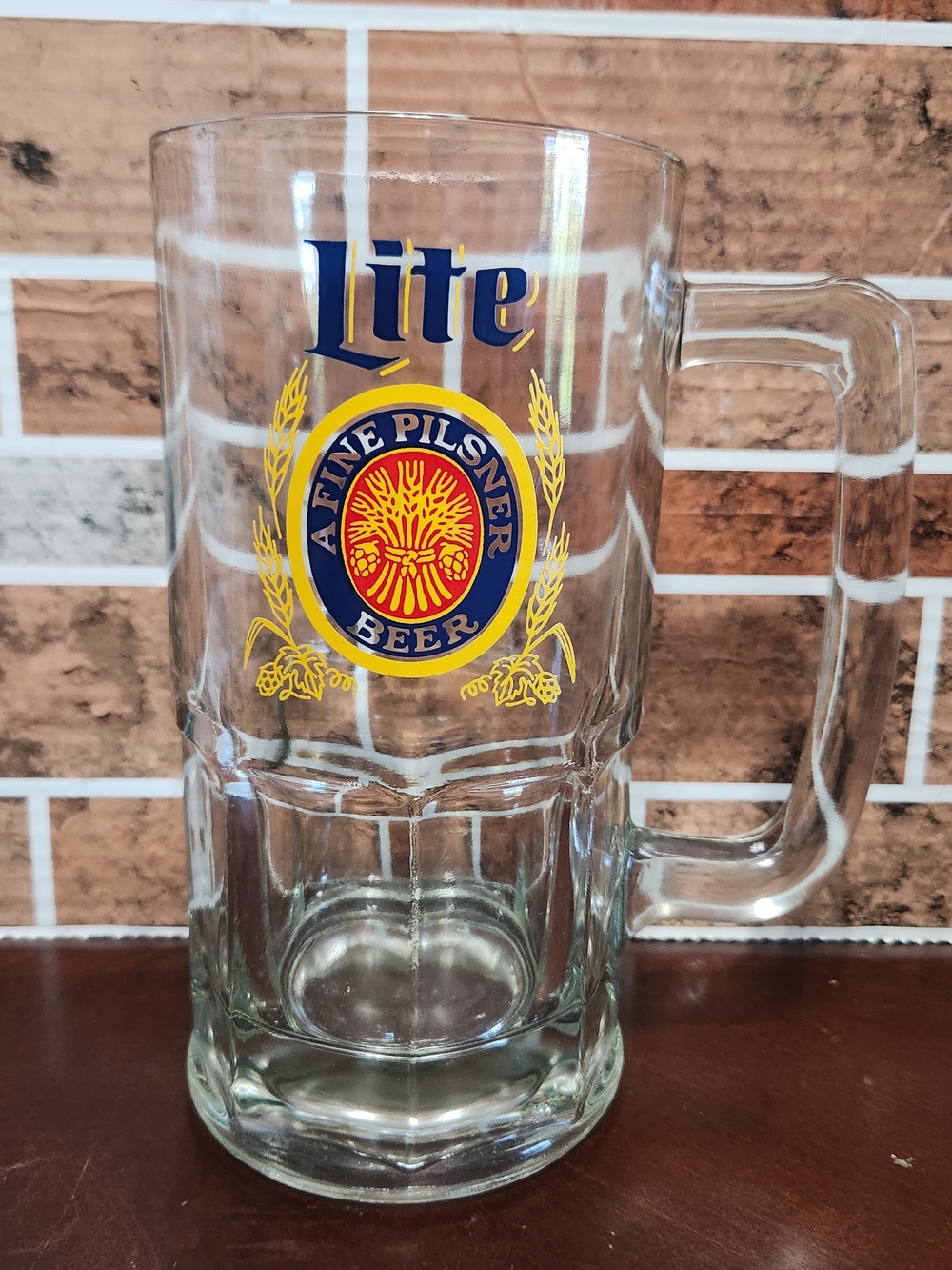 Lite Fine Pilsner Beer Glass Mug - Clear with Blue & Yellow Logo